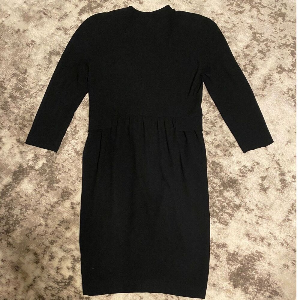 LIZ CLAIBORNE Vintage 1980's Secretary Midi Dress BLACK Knee Length Sz 12 - Picture 3 of 4